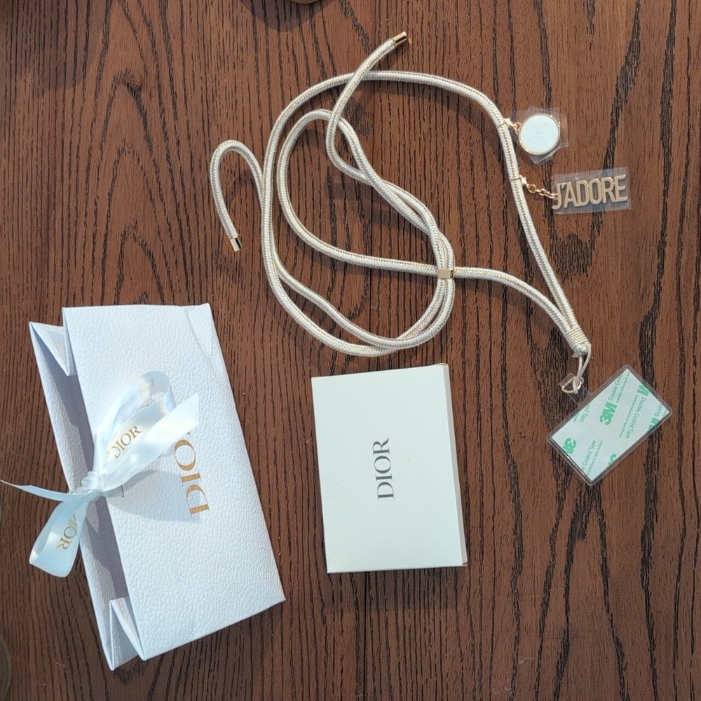 DIOR Phone Ring / Strap Gold & White Rope Lanyard with J'ADORE Charms